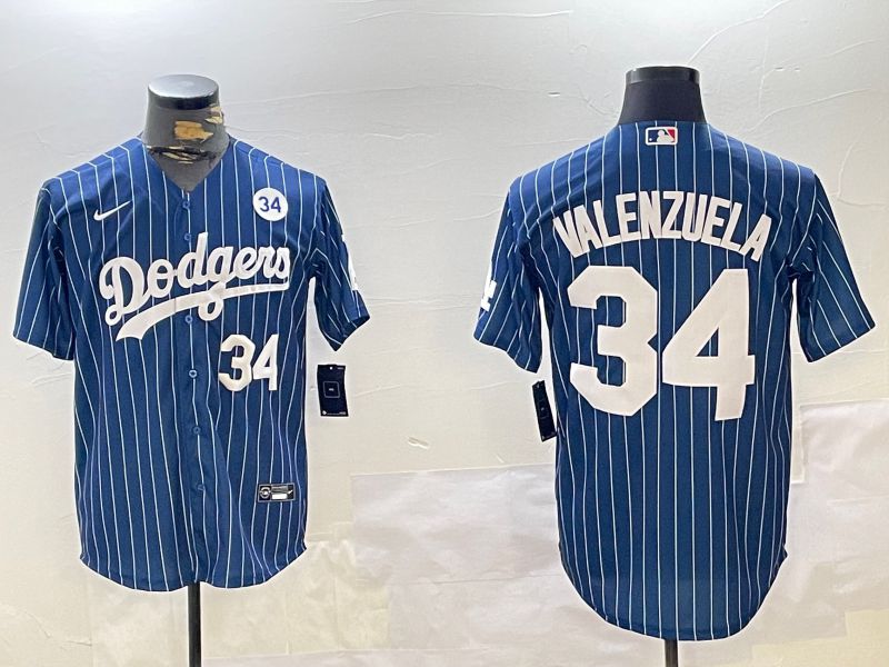 Men Los Angeles Dodgers #34 Valenzuela Blue Stripe Game 2024 Nike MLB Jersey style 11204->los angeles dodgers->MLB Jersey